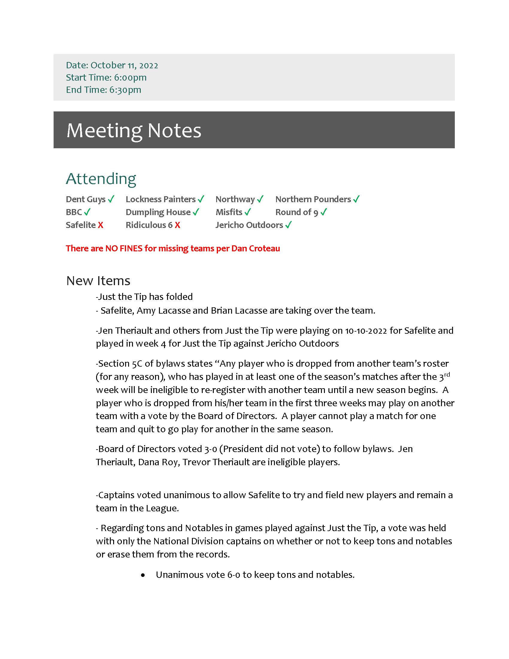 October 2022 Emergency Meeting Minutes